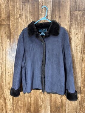 FU DA Dark Plum Teddy-Trim Faux Suede Jacket
